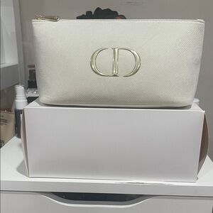 New in box Dior Cream Cosmetic Bag with Gold Logo